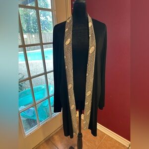 Vintage Maxima USA Black Duster Cardigan XL Celestial Moon Star Trim Style 2045